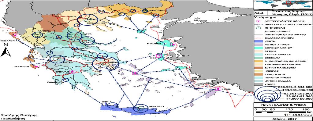 Διοικητική Θεώρηση ΟΙΚΙΣΤΙΚΑ ΧΑΡΑΚΤΗΡΙΣΤΙΚΑ Χάρτης Χ13, Γεωγραφική θέση μεγαλύτερων πληθυσμιακά οικισμών της Ελλάδος, ΕΛ.