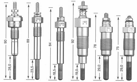 SERIES OF GLOW PLUG (ACTUAL SIZE) Y-302 Y-306 R Y-307 R Y-402-2 Y-403-1 Y-403 T M 10 x 1 M 10 x 1.25 M 10 x 1.