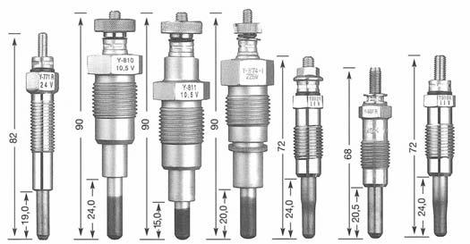 SERIES OF GLOW PLUG (ACTUAL SIZE) Y-771 R Y-810 Y-811 Y-874-1 Y-902 R Y-907 R Y-908 R M 10 x 1.25 M 18 x 1.5 M 18 x 1.5 M 18 x 1.5 M 12 x 1.