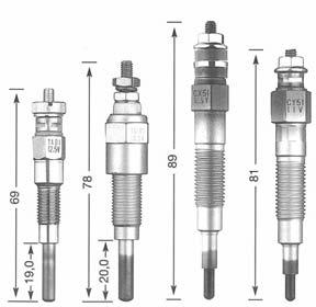 SERIES OF GLOW PLUG (ACTUAL SIZE) Y-937 R Y-938 R Y-955 RS YE 01 M 12 x 1.