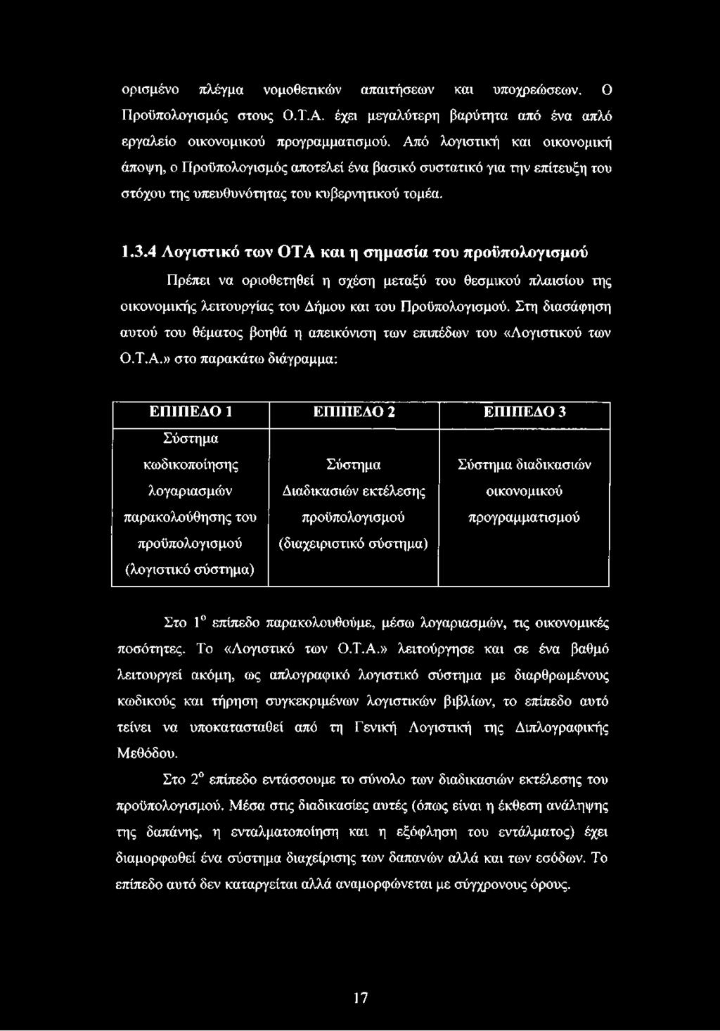 4 Λογιστικό των ΟΤΑ και η σημασία του προϋπολογισμού Πρέπει να οριοθετηθεί η σχέση μεταξύ του θεσμικού πλαισίου της οικονομικής λειτουργίας του Δήμου και του Προϋπολογισμού.
