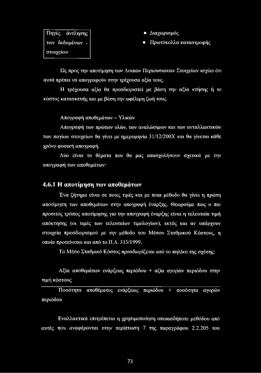 Απογραφή αποθεμάτων - Υλικών Απογραφή των πρώτων υλών, των αναλώσιμων και των ανταλλακτικών των παγίων στοιχείων θα γίνει με ημερομηνία 31/12/200Χ και θα γίνεται κάθε χρόνο φυσική απογραφή.
