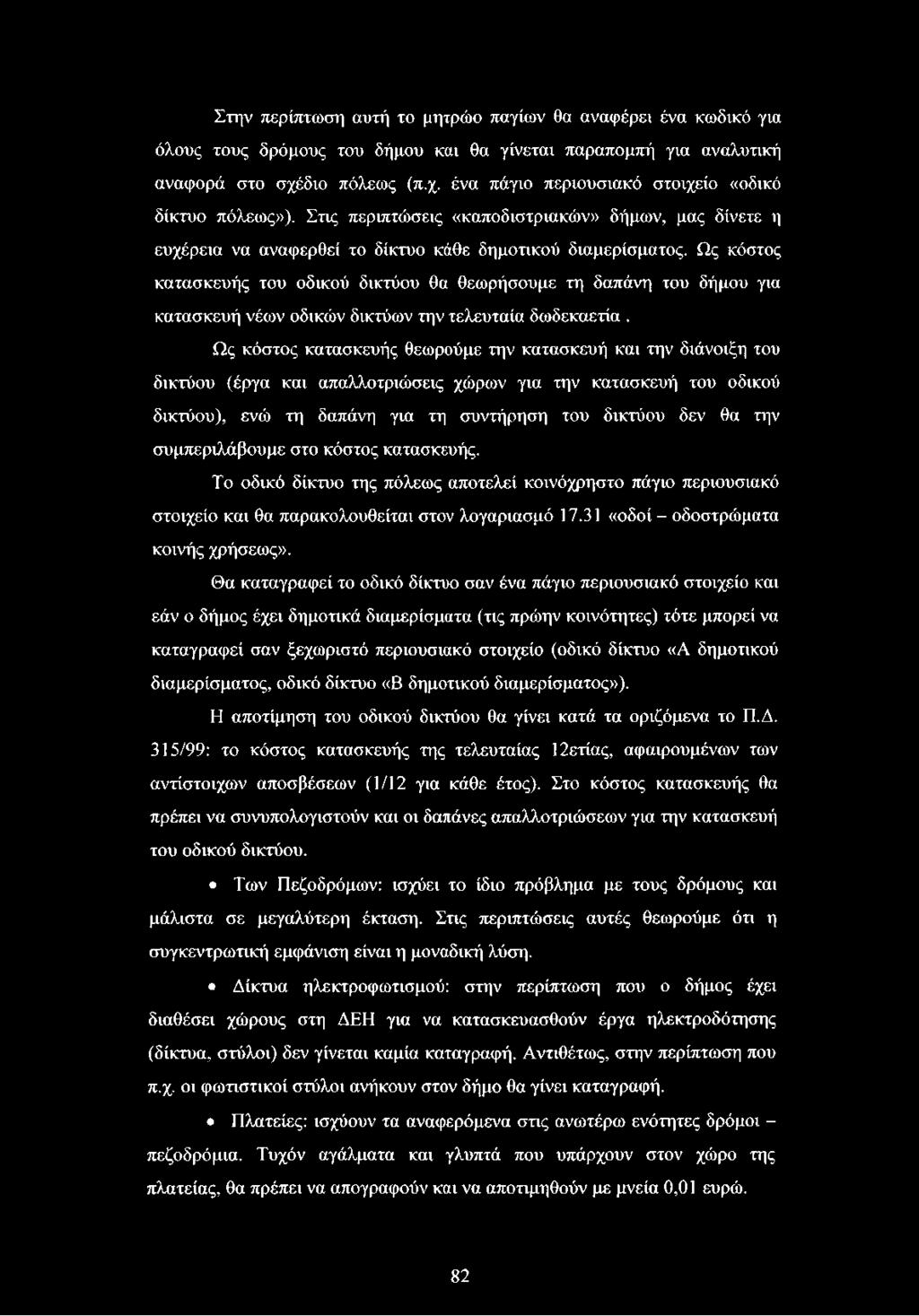 Ως κόστος κατασκευής του οδικού δικτύου θα θεωρήσουμε τη δαπάνη του δήμου για κατασκευή νέων οδικών δικτύων την τελευταία δωδεκαετία.