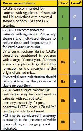 Recommendations on revascularization for patients with CHF and systolic LV dysfunction (EF