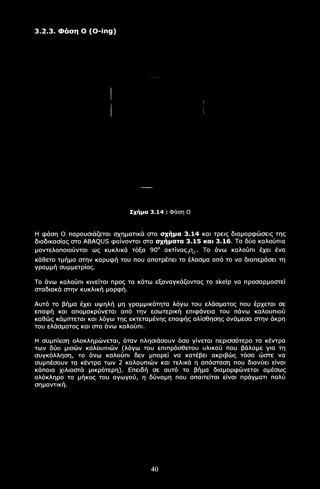 Το άνω καλούπι κινείται προς τα κάτω εξαναγκάζοντας το skelp να προσαρμοστεί σταδιακά στην κυκλική μορφή.