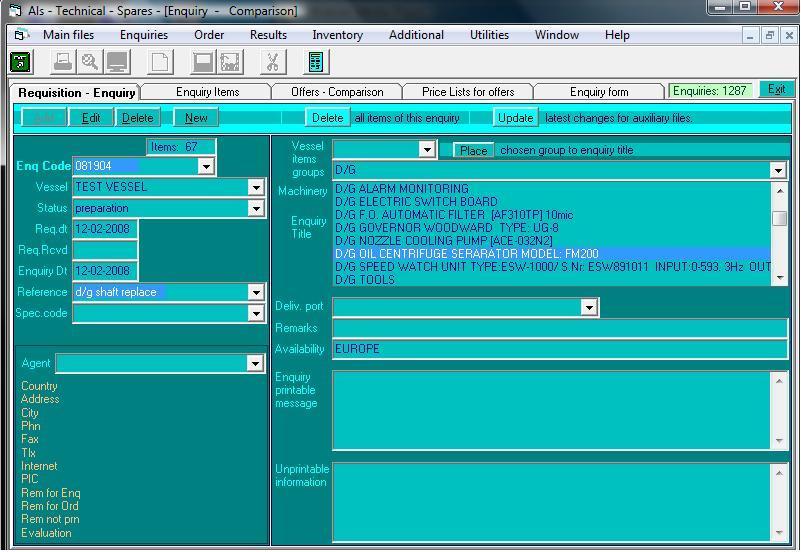 Als suite printscreen of requisition screen - http://www.als-inf.