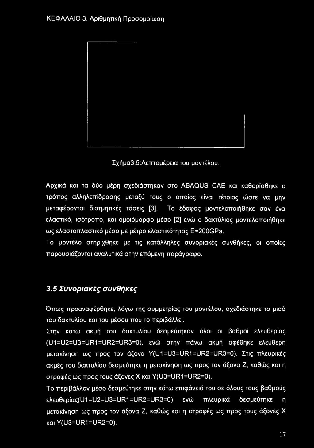 μοντελοποιήθηκε σαν ένα ελαστικό, ισότροπο, και ομοιόμορφο μέσο [2] ενώ ο δακτύλιος μοντελοποιήθηκε ως ελαστοπλαστικό μέσο με μέτρο ελαστικότητας E=200GPa.