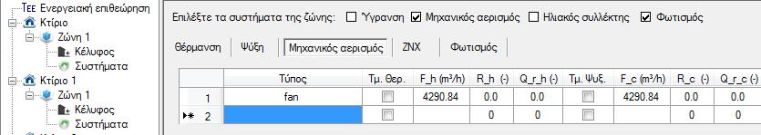 Εικόνα 5.9: Καρτέλα Μηχανικού Αερισμού ΚΕΝΑΚ Τέλος σειρά έχει ο φωτισμός. Η παράμετρος αυτή είναι βαρύνουσας σημασίας λόγω της χρήσης του κτιρίου.
