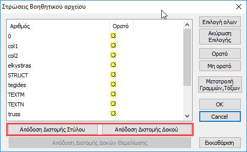 διατομών: Επιλέξτε την εντολή Στρώσεις για να ανοίξει το παράθυρο διαλόγου Στρώσεις Βοηθητικού αρχείου, που