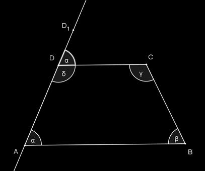 3. Svojstva trapeza 3. 1. Unutarnji kutovi trapeza uz isti krak su suplementarni Teorem: Unutarnji kutovi trapeza uz isti krak su suplementarni. Dokaz: Slika 3.