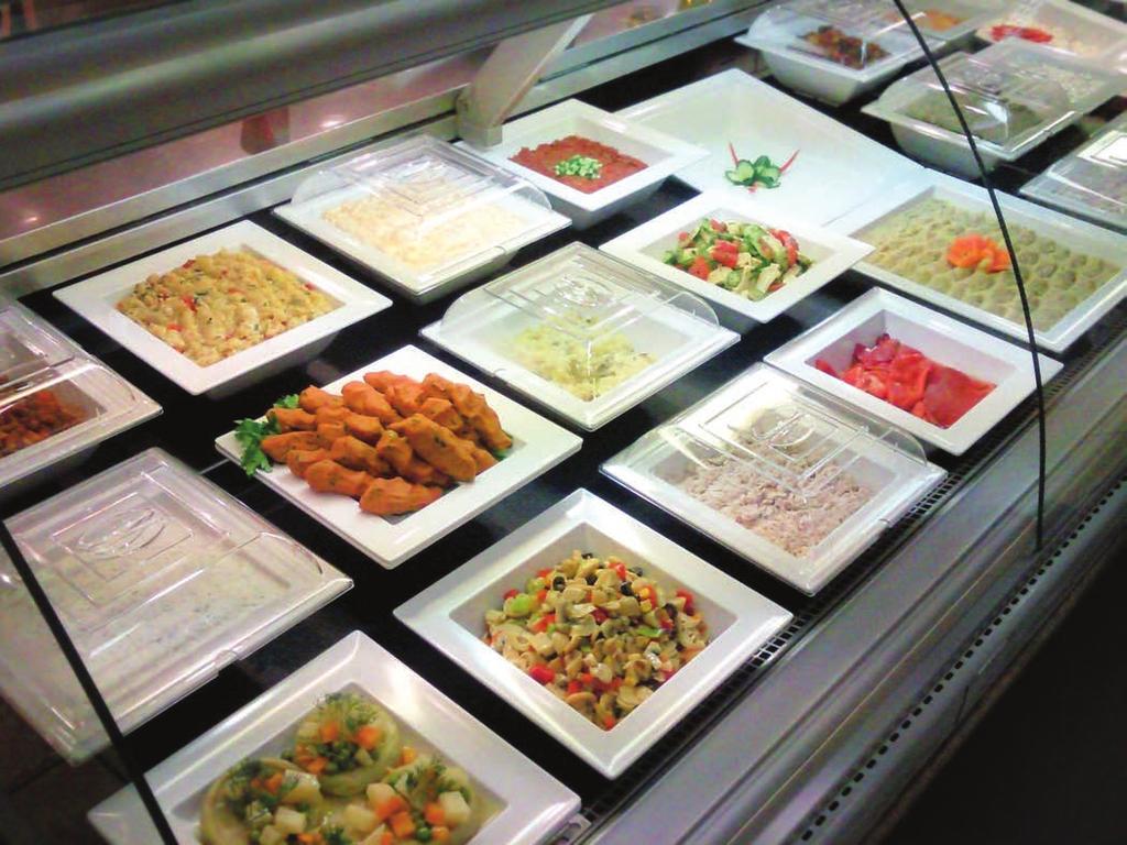 ΒUFFET μελαμίνη - melamine Είναι συμβατό με τη νομοθεσία που αφορά τις θερμοκρασίες αποθήκευσης κρύου φαγητού. Δυνατότητα σερβιρίσματος φαγητού επάνω στη γυάλινη πλάκα ή σε serving dishes.