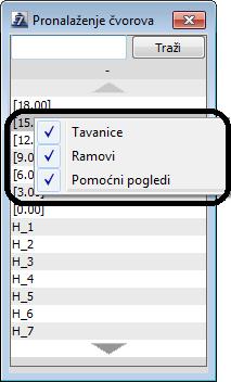 13 Padajući meni za izbor vrsta sklopova Pronalaženje željenog čvora se vrši tako što se prvo njegov broj unese u edit polje, koje se nalazi na samom vrhu dijaloga, a zatim klikne na dugme Traži.
