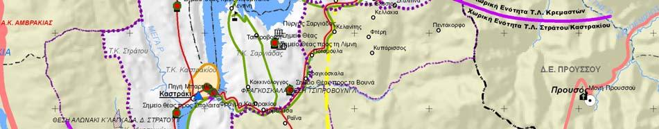 Η ανατολική πλευρά της λίμνης ανήκει στην κοιλάδα του Αχελώου κατάντη του φράγματος Κρεμαστών.