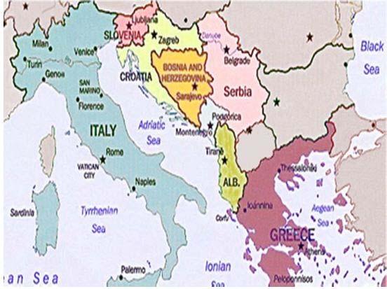 Χάρτης Β1.5.4-1 Γεωγραφικά όρια της Μακροπεριφέρειας Αδριατικής Ιονίου. Πηγή: The EU Strategy for the Adriatic and Ionian Macro-Region, Brussels, 2011.