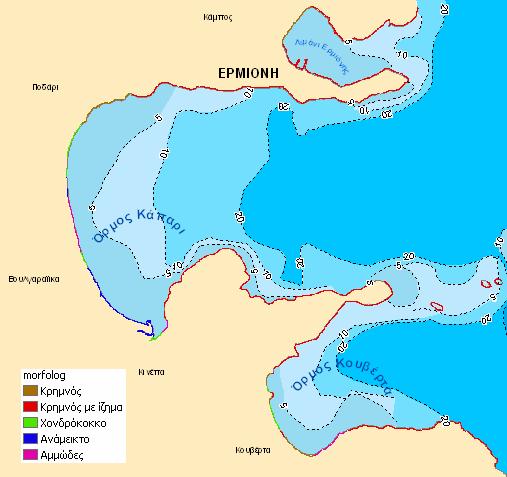Α Β Εικ 13. Χάρτης µετατροπής διανυσµατικών αρχείων (vector) σε µορφή ψηφιδωτών (raster) για την περιοχή της Ερµιόνης (Α) και την περιοχή του Πόρτο Χελίου (Β).