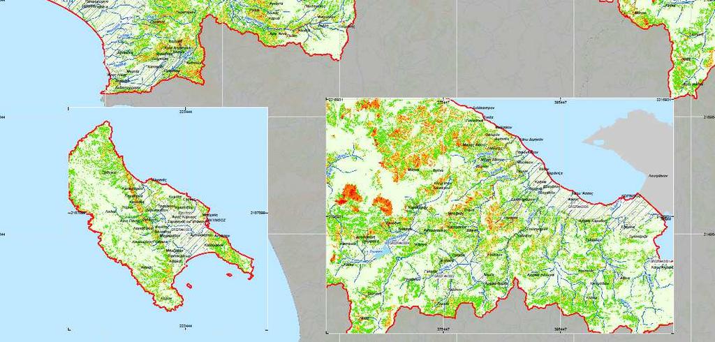 Διαμερίσματος στο Σχήμα 7.8 ενώ παρέχεται μαζί με την παρούσα Τεχνική Έκθεση, ξεχωριστός χάρτης κλίμακας 1:200.000 με τίτλο «Τρωτότητα σε εδαφική διάβρωση». Σχήμα 7.8: Χαρτογραφική απεικόνιση της εδαφικής απώλειας ανά μονάδα επιφάνειας (SE) στο ΥΔ02 7.