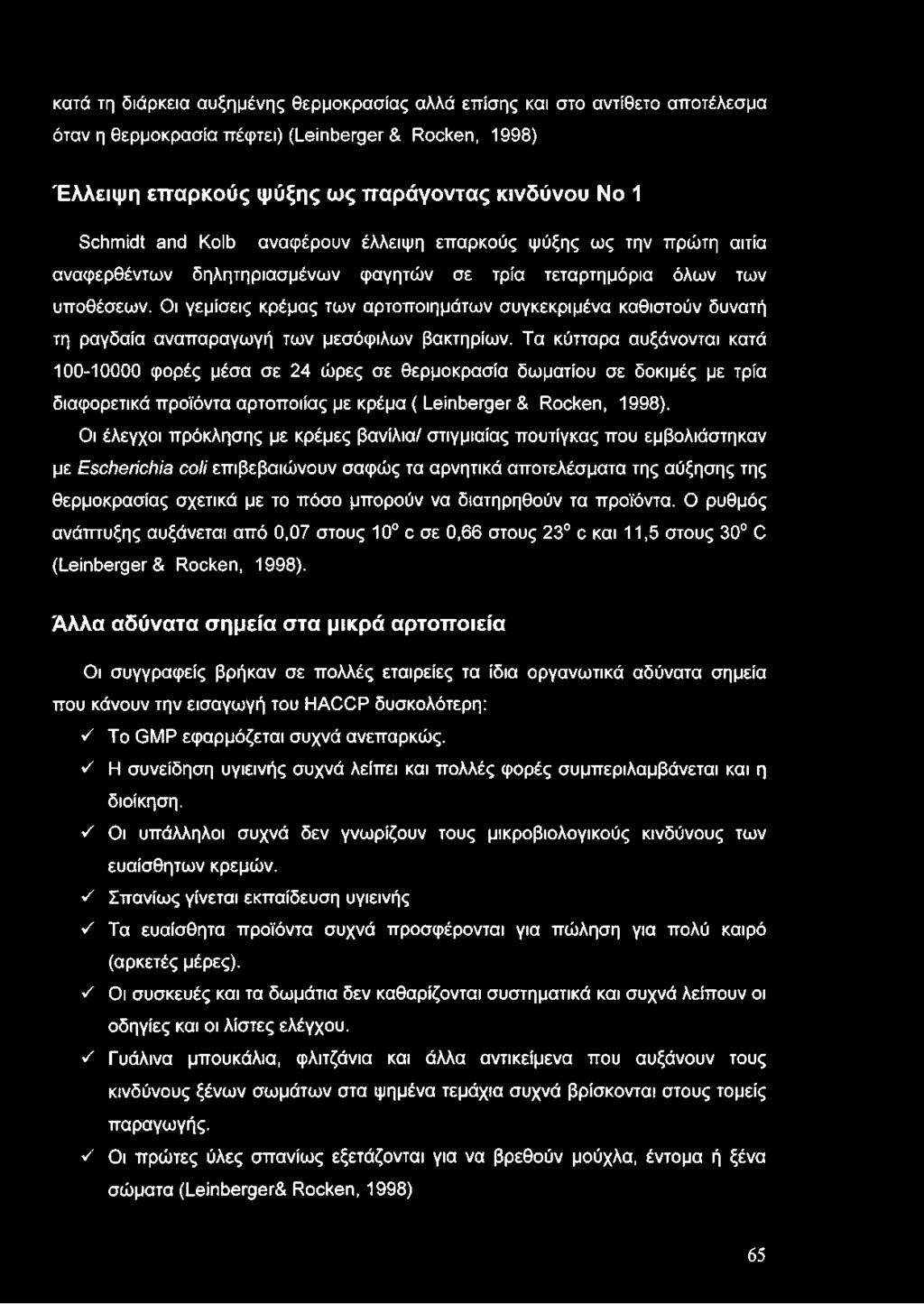 κατά τη διάρκεια αυξημένης θερμοκρασίας αλλά επίσης και στο αντίθετο αποτέλεσμα όταν η θερμοκρασία πέφτει) (Leinberger & Rocken, 1998) Έλλειψη επαρκούς ψύξης ως παράγοντας κινδύνου No 1 Schmidt and