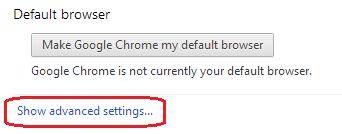 3. Σην ηέινο ηεο ζειίδαο επηιέγνπκε ην «Show advanced settings» 4. Κάηω από ηελ ελόηεηα «Privacy» παηάκε πάλω ζην θνπκπί «Content settings» 5.