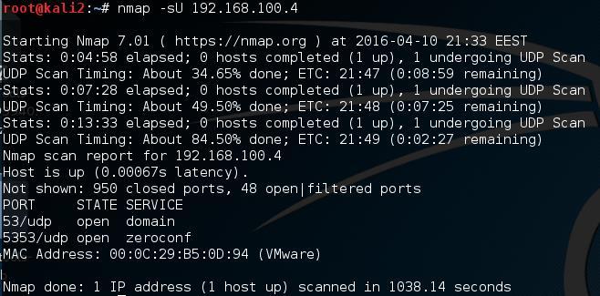 Εκτελώντας την εντολή: nmap -su 192.168.100.