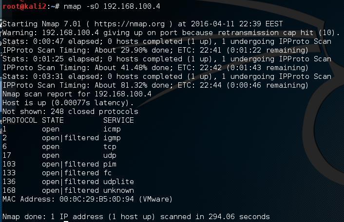 Εκτελώντας την εντολή: nmap -so 192.168.100.