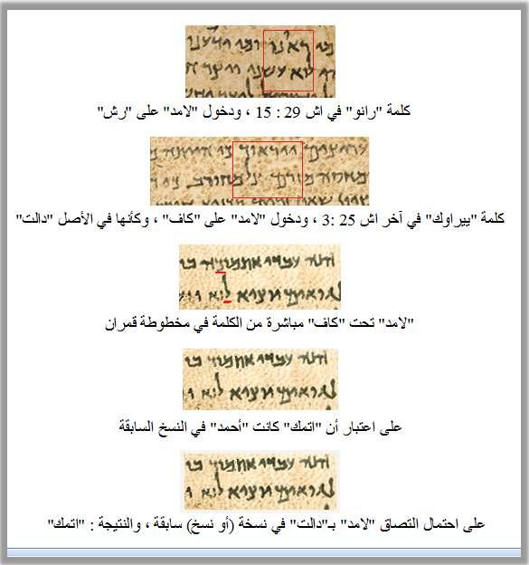 فالنتيجة على ھذا تحول كلمة "أحمد" إلى "اتمك" في نسخة أو نسخ سابقة وھذا احتمال وارد جدا وخاصة مع محاولة النساخ التزام ترتيب الكلمات من النسخة األصل وھكذا نسخا عن ن س خ فالتبست "دالت" ب"كاف" بسبب دخول