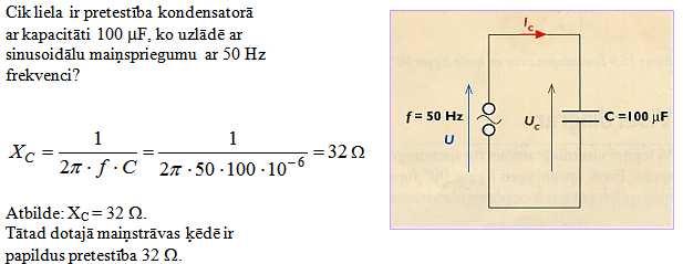 noteikt pretestību X C. I C X C. Jo lielāks ir kondensators, jo mazāka ir tā kapacitatīvā pretestība.
