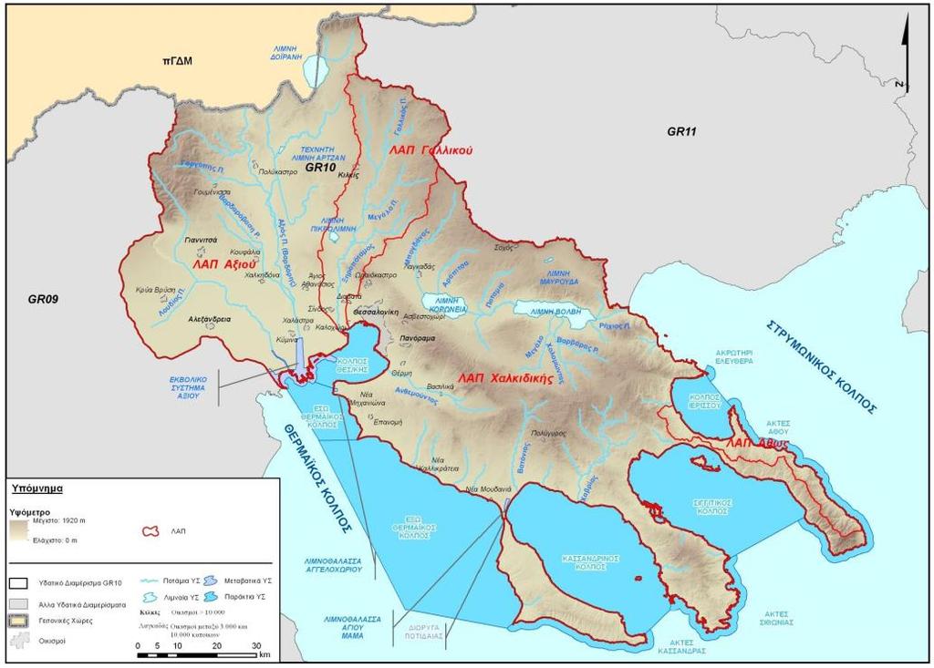 ΚΕΦΑΛΑΙΟ 4: ΥΔΡΟΛΟΓΙΚΑ ΧΑΡΑΚΤΗΡΙΣΤΙΚΑ 4.1 Γεωγραφική Θέση - Γεωμορφολογία Ο Δήμος Θερμαϊκού ανήκει στο Υδατικό Διαμέρισμα Κεντρικής Μακεδονίας (EL10) το οποίο έχει έκταση 10.