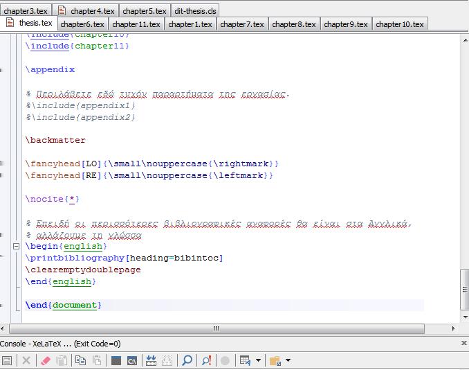 12 4. Πρότυπο template για συγγραφή εργασίας Σχήμα 4.7: Ενδεικτική εικόνα για το πως είναι το αρχείο thesis.tex του template. Σχήμα 4.8: Ενδεικτική εικόνα για το πως είναι το αρχείο dit-thesis.