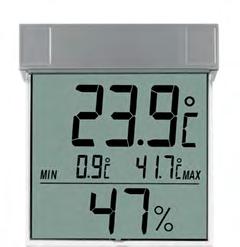 5V AAA Digital Thermo-Hygrometer 30.5023 With coloured comfort zones for a healthy room climate. With frame silver/plexiglass. With max.-min.-function, For hanging or standing, Reversible C/ F.