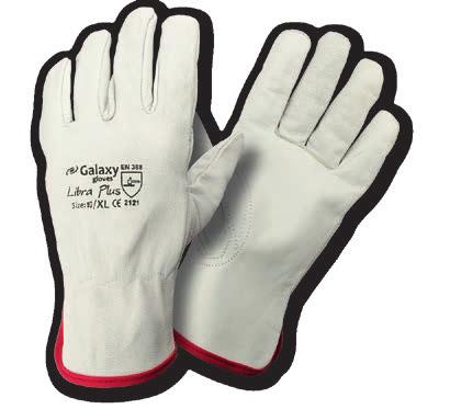Canadian style leather gloves Color: Blue-White Sizes: 10 Construction material: Leather and synthetic fabric.