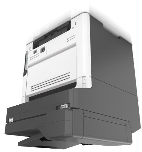 Πρόσθετη ρύθμιση εκτυπωτή 33 Εγκαταστήστε τον εκτυπωτή και τα τυχόν προαιρετικά εξαρτήματα που έχετε αγοράσει με την ακόλουθη σειρά: Βάση εκτυπωτή Προαιρετική θήκη 250 ή 550 φύλλων Εκτυπωτής Για