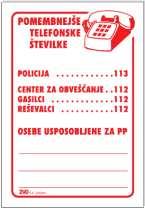 10. Razno Znak pomen Koda Velikost v cm Pomembnejše telefonske številke 1005118 10,5 x 14,5 1005117 15 x