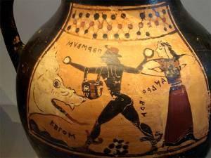 τοῦτο ἐπὶ τὴν ταύτης κεφαλὴν Περσεὺς ἐπέμφθη. εἶχον δὲ αἱ Γοργόνες κεφαλὰς μὲν περιεσπειραμένας φολίσι δρακόντων, ὀδόντας δὲ μεγάλους ὡς συῶν, καὶ χεῖρας χαλκᾶς, καὶ πτέρυγας χρυσᾶς, δι ὧν ἐπέτοντο.