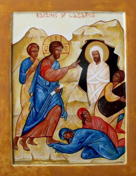 Αpolytikion of the Feast, First Tone O Christ our God, before Your Passion, You raised Lazarus from the dead to confirm the common Resurrection for all.