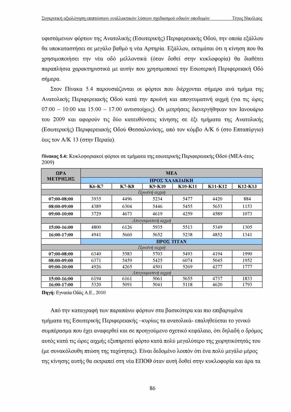 υφιστάμενω ν φόρτων της Α νατολικής (Εσωτερικής) Π εριφερειακής Οδού, την οποία εξάλλου θα υποκαταστήσει σε μεγάλο βαθμό η νέα Αρτηρία.