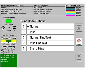 Επιλογή λειτουργίας Plus ή κανονικής λειτουργίας Εικόνα Γ-3 Οθόνη Print Mode (Λειτουργία εκτύπωσης) (επιλογές Plus και λεπτομερειών εικόνας) Εάν για την εκτύπωση απαιτείται μεγάλη κάλυψη μελανιού