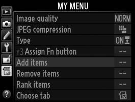 O My Menu (Το Μενού Μου)/ m Recent Settings (Πρόσφατες Ρυθμίσεις) Για να εμφανίσετε Το Μενού Μου, πατήστε το G και επιλέξτε την ετικέτα O (Το Μενού Μου).