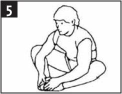 ΙΑΤΑΣΕΙΣ ΠΡΟΣΑΓΩΓΩΝ (5) Καθίστε στο πάτωµα και τοποθετήστε τα πόδια σας µε τέτοιο τρόπο που τα γόνατά σας να βλέπουν προς τα έξω. Τραβήξτε τις πατούσες σας όσο το δυνατόν πιο κοντά στη λεκάνη σας.