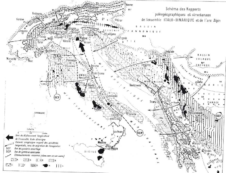 Κεφάλαιο 3 ο Σχήµα 3.16. Κύριοι γεωλογικοί σχηµατισµοί της περιοχής των Άλπεων, των ιναρίδων και των Απεννίνων (από Aubouin 1963).