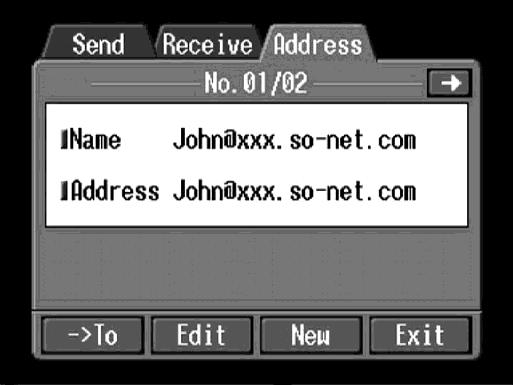 Χρήση του email (2) Αγγίξτε το [ Mail]. Εάν δεν εµφανιστεί η οθόνη Address ( ιεύθυνση) αγγίξτε το [Address]. Εµφανίζεται η οθόνη διευθύνσεων. (3) Αγγίξτε το [New].