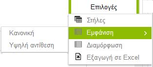 Στήλες Αναλυτικότερα, από την επιλογή Στήλες, ο χρήστης μπορείς να επιλέξει τις στήλες που επιθυμεί να εμφανίζονται στην κεντρική του οθόνη.