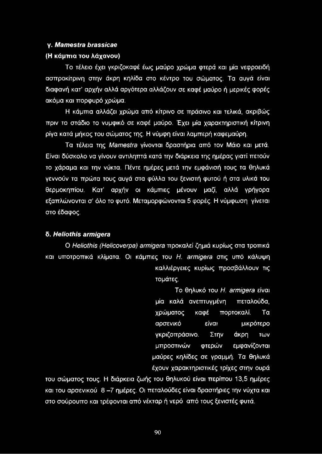 Η κάμπια αλλάζει χρώμα από κίτρινο σε πράσινο και τελικά, ακριβώς πριν το στάδιο το νυμφικό σε καφέ μαύρο. Έχει μία χαρακτηριστική κίτρινη ρίγα κατά μήκος του σώματος της.
