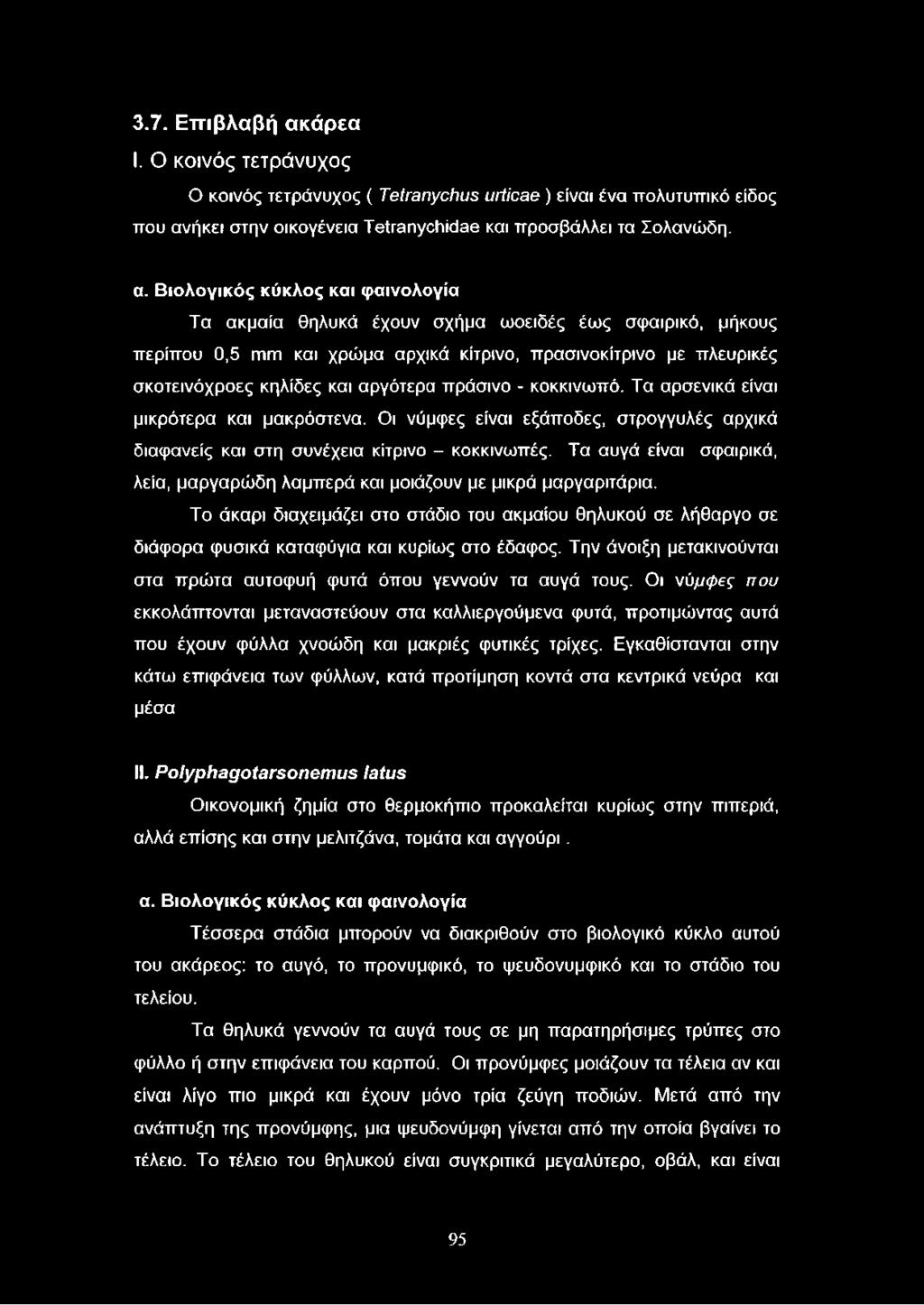 κ ά ρ εα I. Ο κοινός τετράνυχος Ο κοινός τετράνυχος ( Tetranychus urticae ) είναι ένα πολυτυπικό είδος που αν