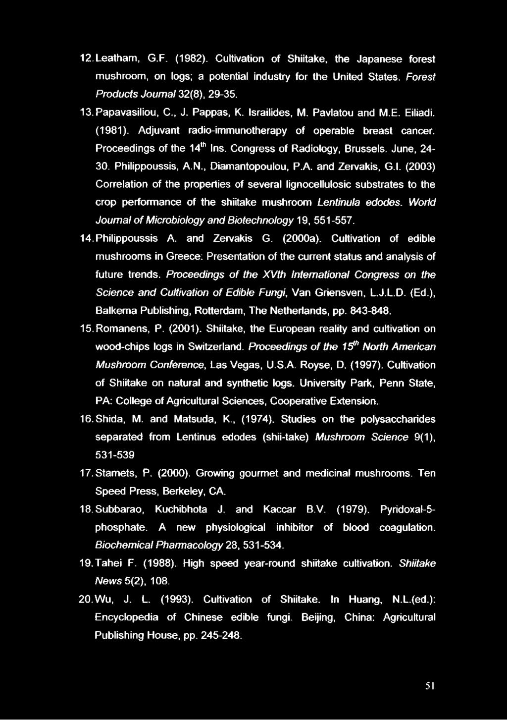 Philippoussis, A.N., Diamantopoulou, P.A. and Zervakis, G.l. (2003) Correlation of the properties of several lignocellulosic substrates to the crop performance of the shiitake mushroom Lentinula edodes.