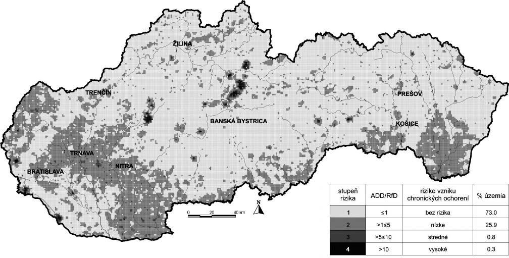 PRÍLOHA Obr. 2: Odhad rizika vzniku chronických ochorení z kontaminácie podzemných vôd Slovenska potenciálne toxickými prvkami/látkami (As, Ba, Cd, Cu, F, Hg, Mn, NO3, Pb, Sb, Se, Zn) Tab.