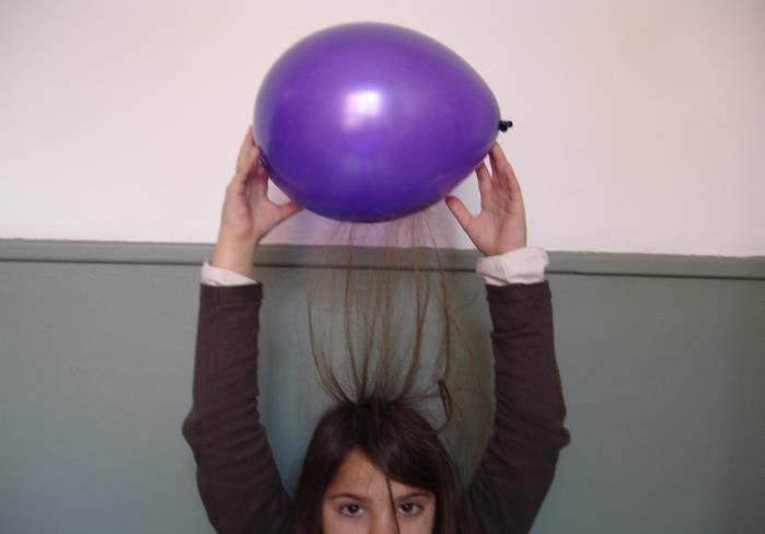 5. Τρίβουμε ένα μπαλόνι στα μαλλιά μας και το πλησιάζουμε στο άκρο του σύρματος που είναι εκτός του μπουκαλιού μας. Τί παρατηρούμε; 6.