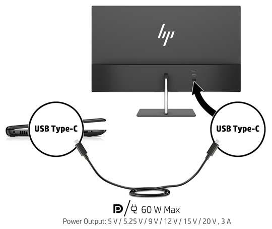 3. Συνδέστε το ένα άκρο του παρεχόμενου καλωδίου USB Type-C στη θύρα USB Type-C στην οθόνη (χρησιμοποιήστε μόνο το καλώδιο USB Type-C με έγκριση από την HP) και το άλλο άκρο στη θύρα USB στη συσκευή