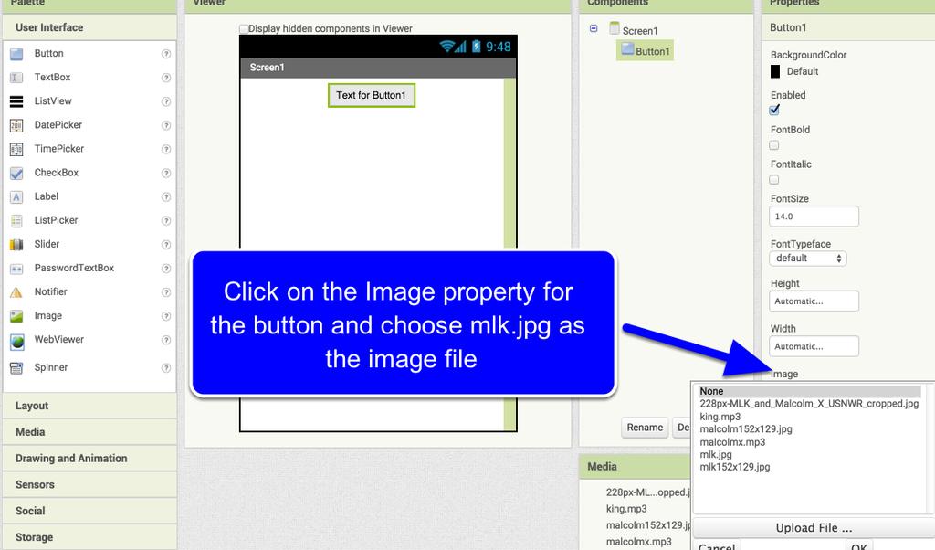 6. Set the button's image property so that it shows MLK Εικόνα 47: Image property 7.