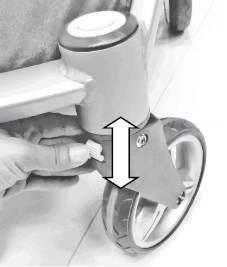 To apply the brake: step down on the brake pedal and slightly push the stroller to ensure the wheels are locked tight.