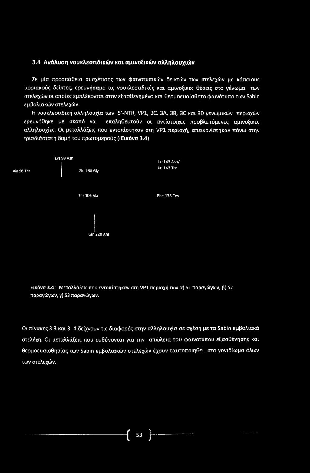 Η νουκλεοτιδική αλληλουχία των 5'-NTR, VP1, 2C, 3Α, 3Β, 3C και 3D γενωμικών περιοχών ερευνήθηκε με σκοπό να επαληθευτούν οι αντίστοιχες προβλεπόμενες αμινοξικές αλληλουχίες.